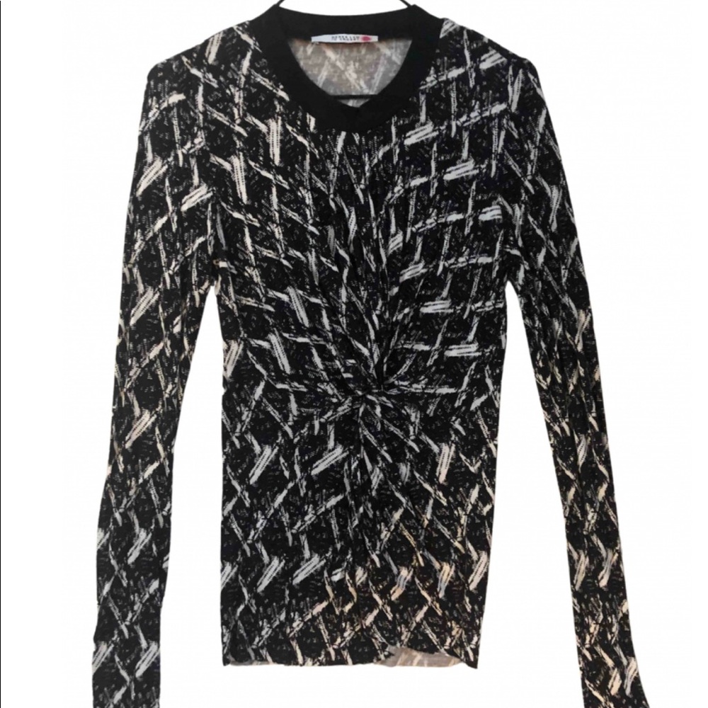 Derek Lam black & white front knot tunic top.